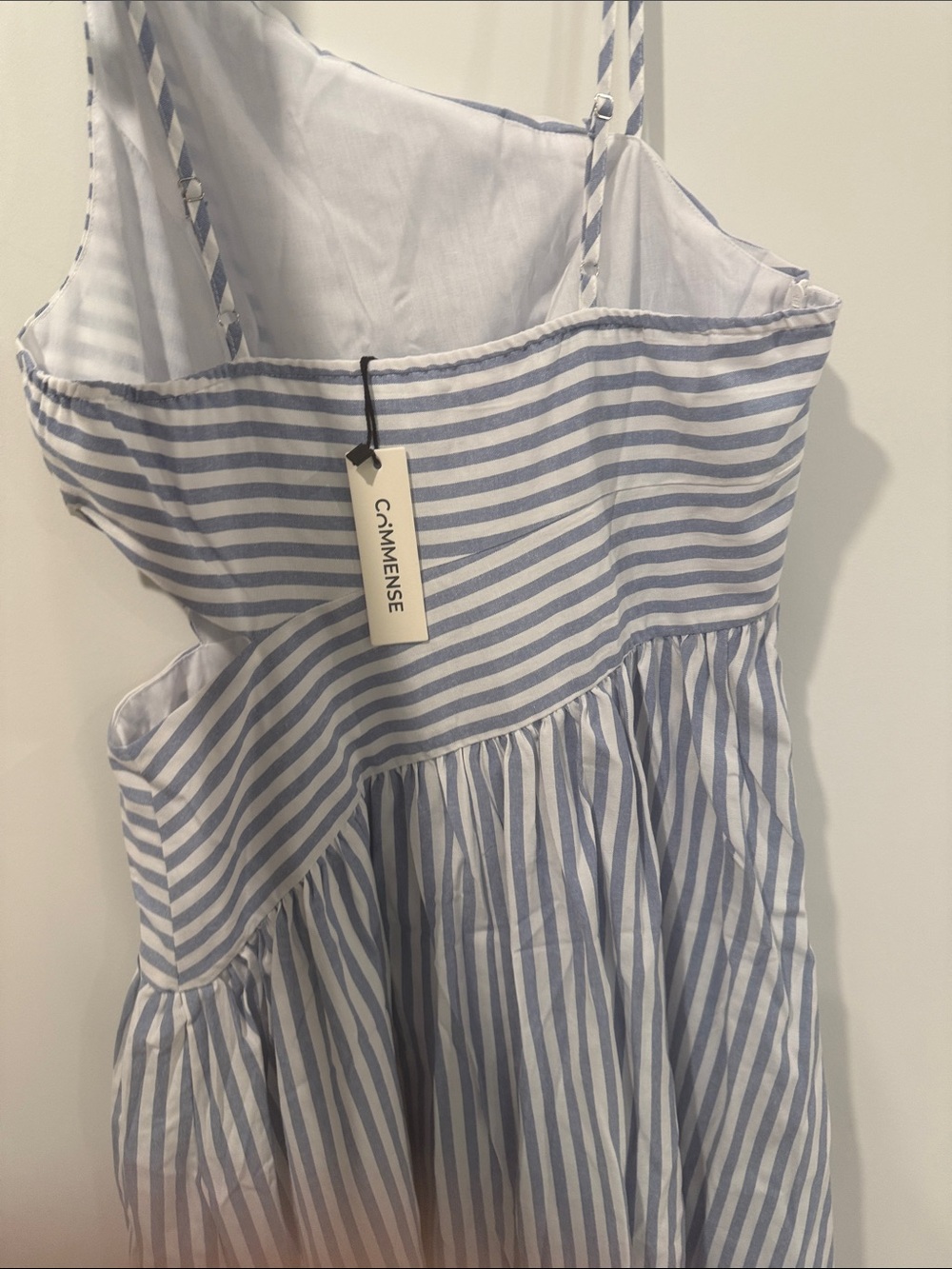Striped Asymmetric Cut-Out Blue & White Cami Maxi Dress - Picture 3 of 4